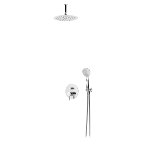 Sistema embutido de duche com chuveiro de tecto Ø230 mm em ABS e braço 100 mm e kit de chuveiro mão Emotion – Bruma Lusitano 107 560 3CR